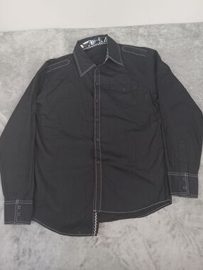 Five Diamonds Black LongSleeve Button-Down Shirt with Contrast Stitching Size L